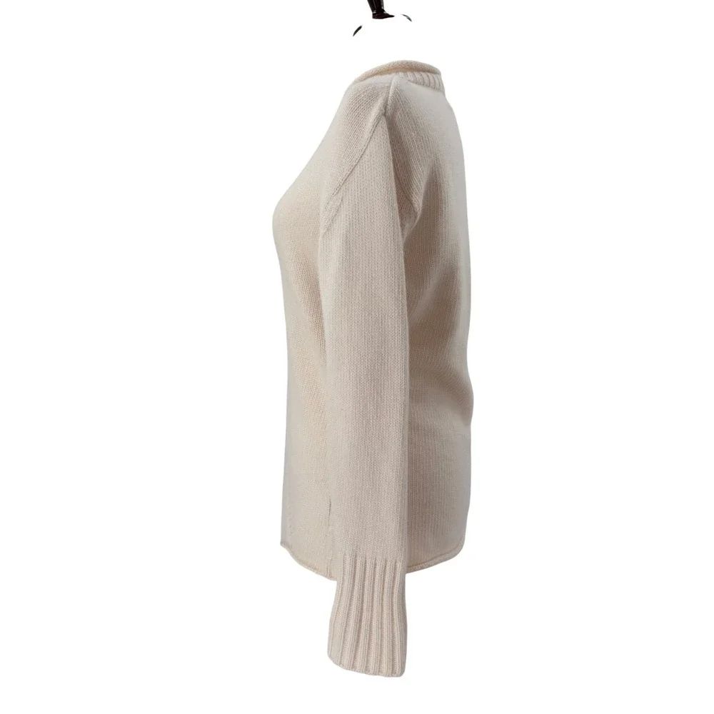 TIVOLI Irish‎ Lambswool Blend Women Cream Cable Knit Mock Roll Neck Sweater L XL